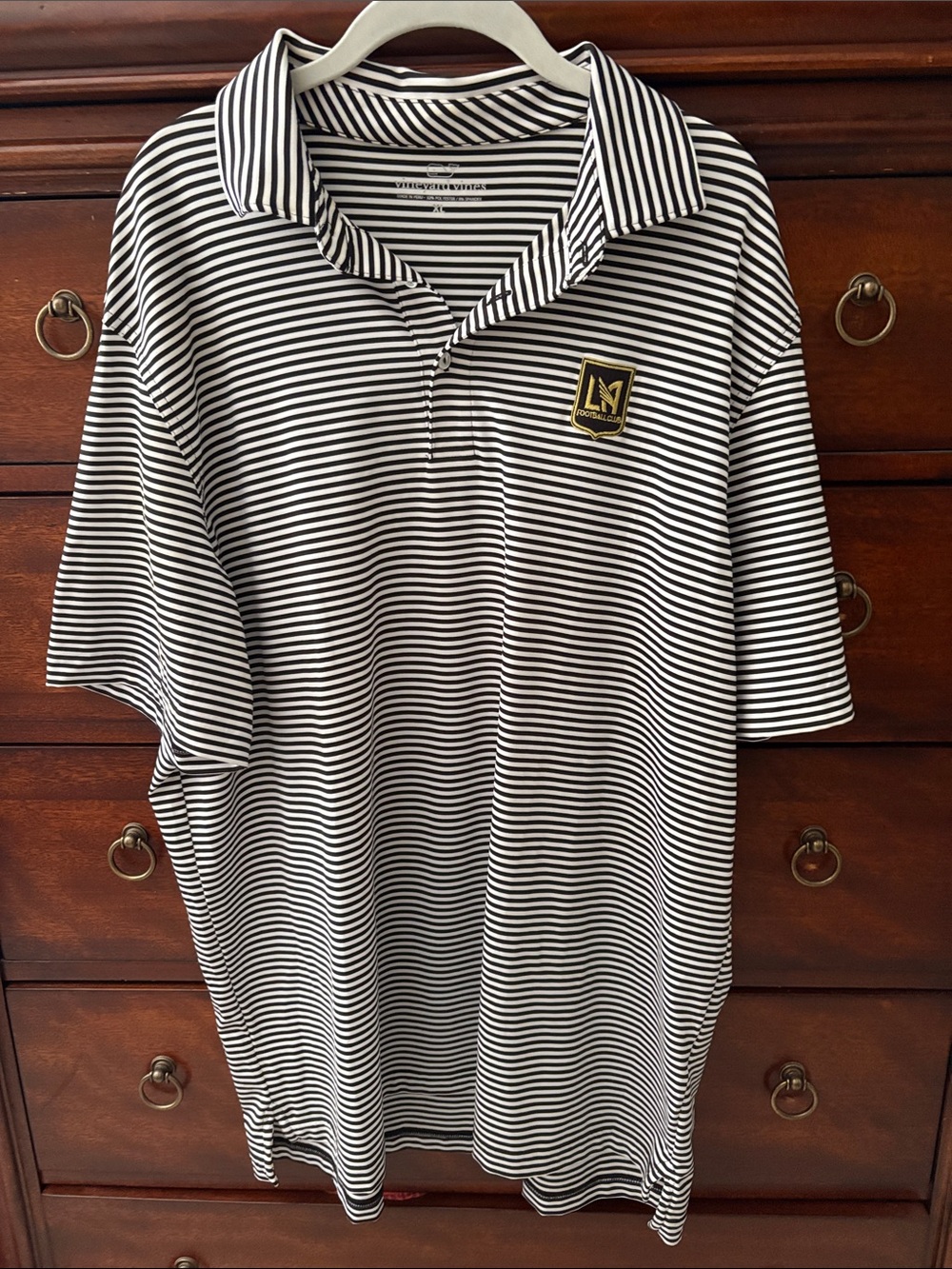 LAFC Striped Polo Shirt in Black & White Vineyard Vines